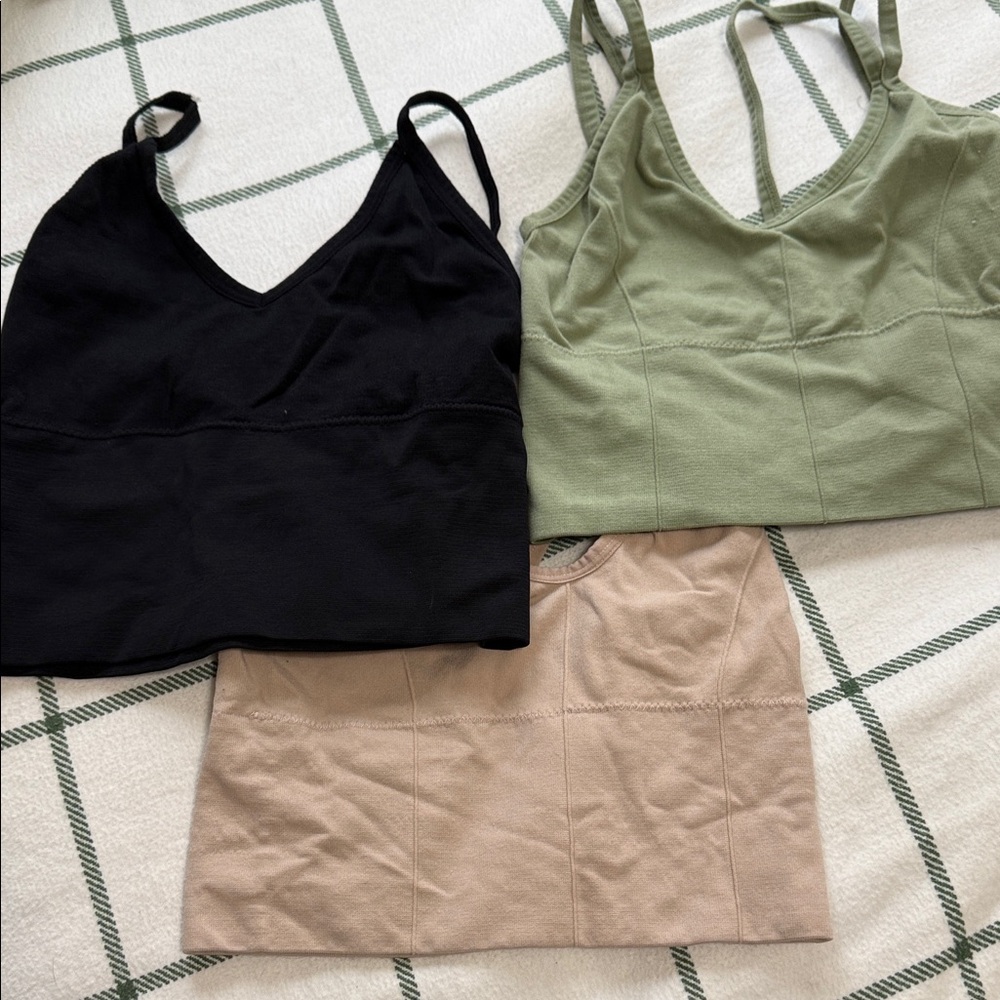 Set of Three sports tops - Black, Green, and Tan